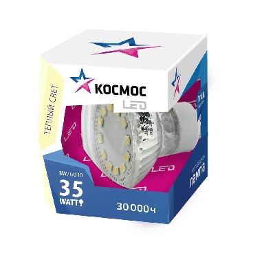 Лампа светодиодная LED gu10 3вт 220в 3000к космос lksm_led3wgu10c30