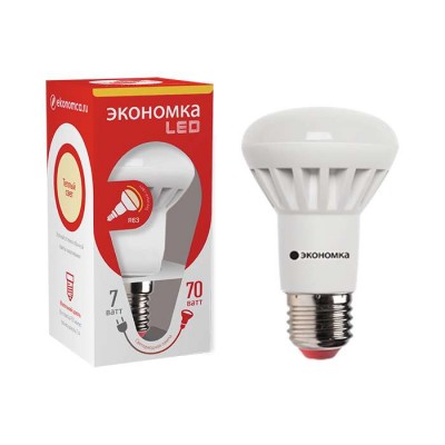 Лампа светодиодная r63 7вт 3000к тепл. бел. e27 540лм 220-240в экономка eco_led7wr63e2730