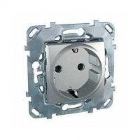 Механизм розетки 1-м СП Unica Top защ. шторки с заземл. алюм. SchE MGU5.037.30ZD
