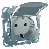 Механизм розетки 1-м СП Unica Top с защ. крышкой защ. шторки с заземл. алюм. SchE MGU5.037.30TAZD