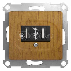 Розетка USB 2-м СП Glossa 5В/1400мА 2х5В/700 мА механизм дерево дуб SchE GSL000532