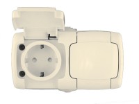 Розетка 2-м ОП Рондо 16А IP44 250В с заземл. защ. шторки сл. кость SchE RA16-227B-SI