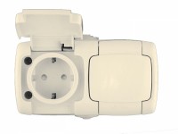 Розетка 2-м ОП Рондо 16А IP44 250В с заземл. защ. шторки сл. кость SchE RA16-227B-SI