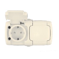 Розетка 2-м ОП Рондо 16А IP44 250В с заземл. защ. шторки сл. кость SchE RA16-227B-SI