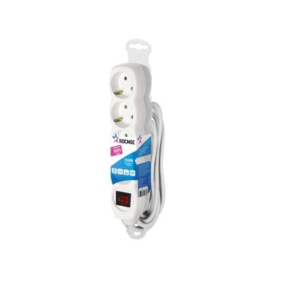 Удлинитель 4х3м с заземл. 16а ip20 с выкл. пвс 3х1 космос yksm3m-4g-z-v(k)