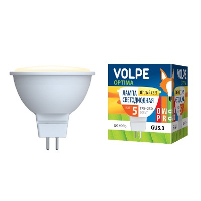 Лампа светодиодная LED-JCDR-5W/WW/GU5.3 5Вт 3000К тепл. бел. GU5.3 350лм 175-250В Volpe 09942