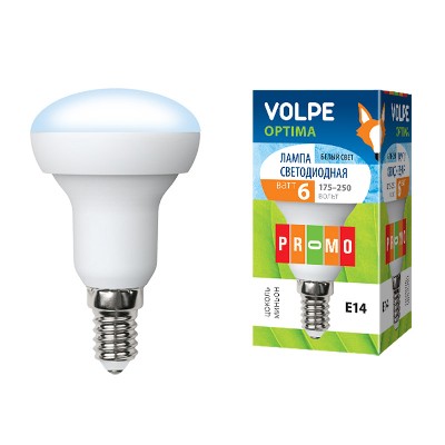 Лампа светодиодная LED-r50-6w/nw 6вт 4500к белый e14 450лм 175-250в volpe 10219