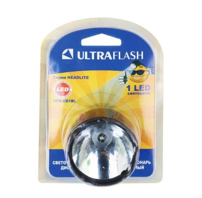 Фонарь налобный 909led1bl (1led 1 режим 3хr6 черн.) ultraflash 12095