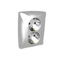 Розетка 2-м СП Дуэт 16А IP20 с заземл. серебр. SchE WDE000324