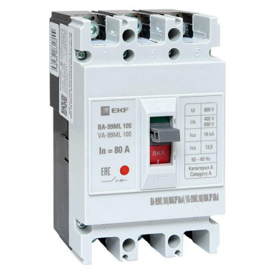 Выключатель автоматический 3п 100/80А 18кА ВА-99МL Basic EKF mccb99-100-80mi