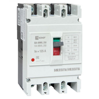 Выключатель автоматический 3п 250/160А 20кА ВА-99МL Basic EKF mccb99-250-160mi