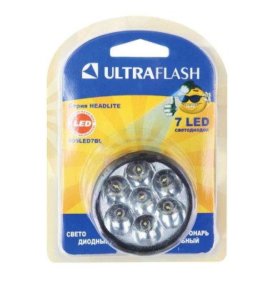 Фонарь налобный 909led7bl (7led 1 режим 3хr6 блистер; черн.) ultraflash 12096