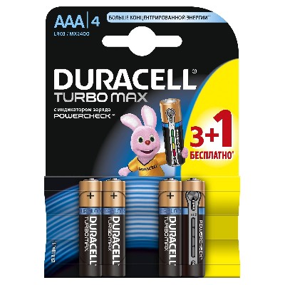 Элемент питания lr03-4bl turbo промо 3+1 бесплатно new (блист.4шт) duracell б0014050