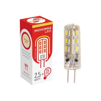 Лампа светодиодная LED g4 2.5вт 12в 120лм 3000к экономка ecog4_2.5w12v30