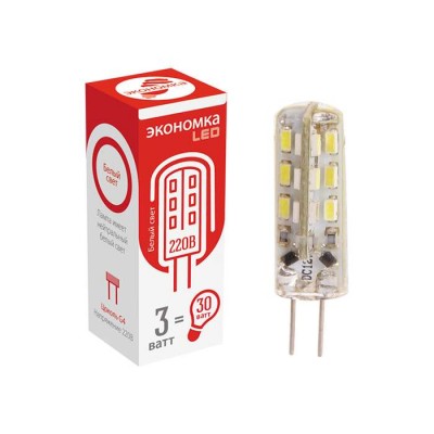 Лампа светодиодная LED g4 3вт 160-260в 200лм 4500к экономка ecog4_3w220v45