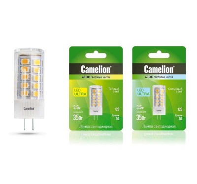 Лампа светодиодная led3.5-jc/830/g4 3.5вт 12в ac/dc camelion 12665