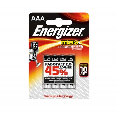 Элемент питания алкалиновый lr03-4bl max (4/48/21600) (блист.4шт)energizer б0016821