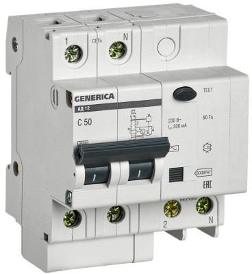 Выключатель автоматический дифференциального тока 2п 50А 300мА АД12 GENERICA MAD15-2-050-C-300