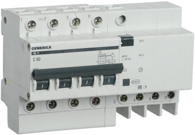 Выключатель автоматический дифференциального тока 4п 50А 100мА АД14 GENERICA MAD15-4-050-C-100