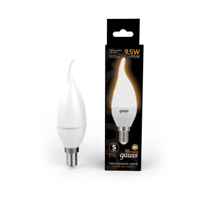 Лампа светодиодная Black 9.5Вт свеча на ветру 3000К тепл. бел. E14 890лм GAUSS 104101110