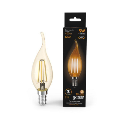 Лампа светодиодная filament свеча на ветру e14 5вт 2700к golden gauss 104801005