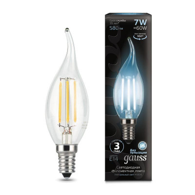 Лампа светодиодная filament свеча на ветру e14 7вт 4100к gauss 104801207