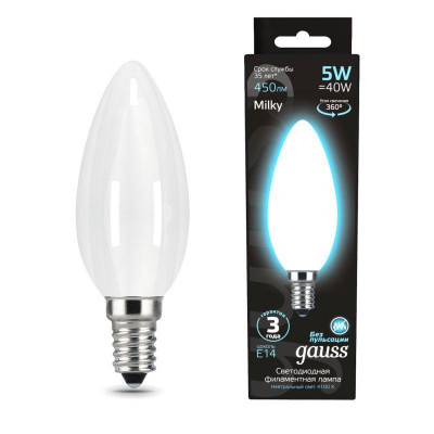 Лампа светодиодная filament свеча e14 5вт 4100к opal gauss 103201205