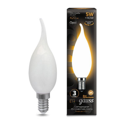 Лампа светодиодная filament свеча на ветру e14 5вт opal gauss 104201105