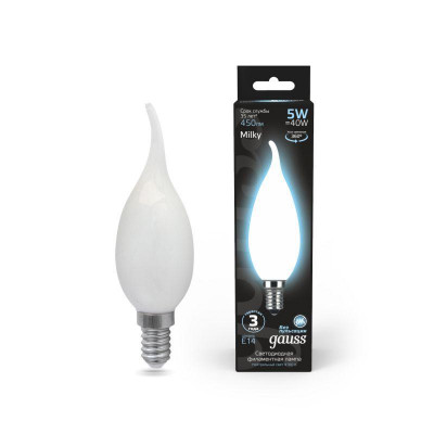Лампа светодиодная филаментная Black Filament 5Вт свеча на ветру матовая 4100К нейтр. бел. E14 450лм GAUSS 104201205