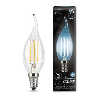 Лампа светодиодная filament свеча на ветру e14 5вт 4100к gauss 104801205