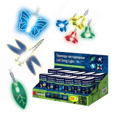 Электрогирлянда светодиодная uld-s0100-010/stb multi ip20 summer set 2aa 10led 1м (упак. 4 вида по 6шт.) uniel 09129