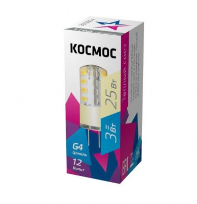 Лампа светодиодная LED 3вт 12в g4 3000к космос lksmled3wjcg412v30