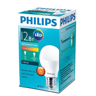 Лампа светодиодная ess ledbulb 12вт (120вт) грушевидная 3000к e27 230в a60 rca philips 929001379687 / 871869673755200