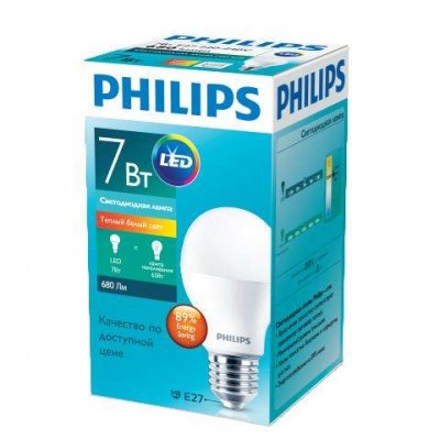 Лампа светодиодная ess ledbulb 7вт 3000к e27 230в a60 rca грушевидная philips 929001378487 / 871869673747700