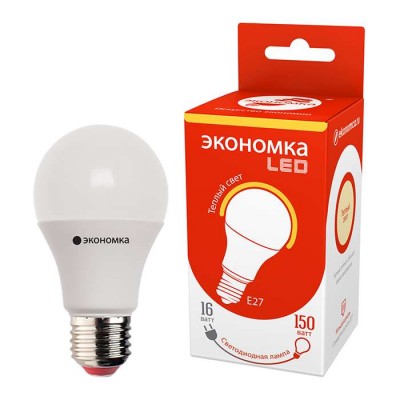 Лампа светодиодная LED a60 16вт грушевидная e27 230в 3000к 1450лм экономка ecol16wa60230ve2730