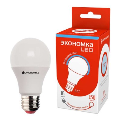 Лампа светодиодная LED a60 16вт грушевидная e27 230в 6500к 1500лм экономка ecol16wa60230ve2765