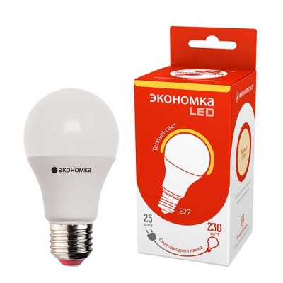 Лампа светодиодная LED a60 25вт грушевидная e27 230в 3000к 2400лм экономка ecol25wa60230ve2730