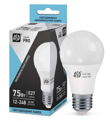 Лампа светодиодная низковольтная LED-mo-12/24v-pro 7.5вт 12-24в e27 4000к 600лм asd 4690612006956