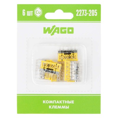 Клемма 5-х проводная для распред. короб. (без п) 2273-205 (уп.6шт) WAGO 07-5134-06