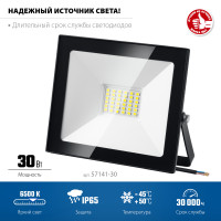 ЗУБР пск-30, 30 вт, 6500 к, ip 65, светодиодный прожектор, профессионал (57141-30)