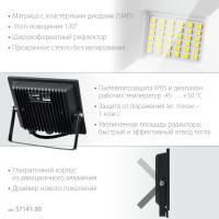 ЗУБР пск-30, 30 вт, 6500 к, ip 65, светодиодный прожектор, профессионал (57141-30)