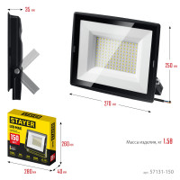 Stayer LED-max, 150 вт, 6500k, ip 65, светодиодный прожектор (57131-150)