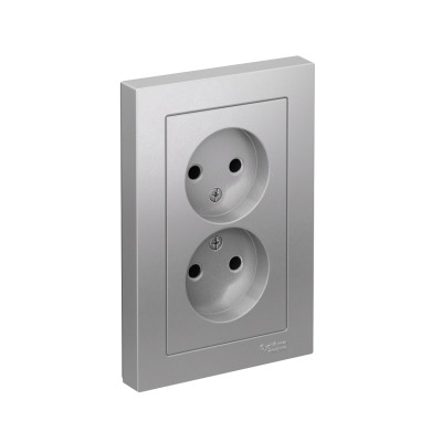 Розетка 2-м СП AtlasDesign 16А IP20 без заземл. в сборе алюм. SE ATN000320