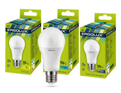 Лампа светодиодная LED-A60-17W-E27-6K 17Вт грушевидная 6500К холод. бел. E27 180-240В ЛОН Ergolux 13181