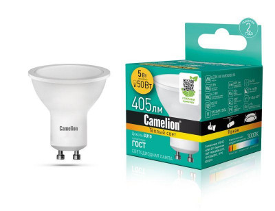 Лампа светодиодная LED5-GU10/830/GU10 5Вт рефлектор матовая 3000К тепл. бел. GU10 405лм 170-265В Camelion 10956