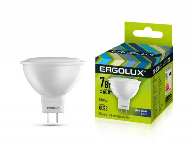 Лампа светодиодная LED-JCDR-7W-GU5.3-6500K 7Вт JCDR рефлектор 6500К холод. бел. 180-240В Ergolux 12881
