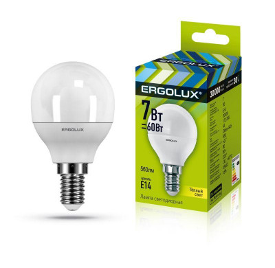 Лампа светодиодная LED-G45-7W-E14-3000K 172-265В 