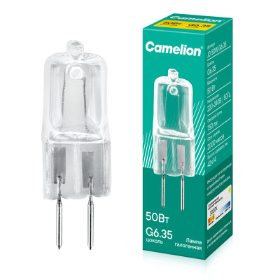 Лампа галогенная JD 50Вт капсула G6.35 3000К 240В Camelion 5204