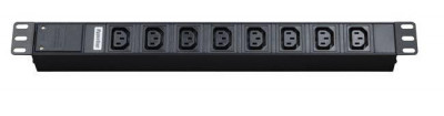 Блок розеток SHT19-8IEC-2.5IEC для шкафов 19дюйм горизонт. 8 универс. розеток 10А выкл. IEC320 C14 10А каб. пит. 3х1кв.мм 2.5м; с вилкой IEC 320 C14 Hyperline 26413