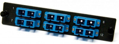 Панель FO-FPM-W120H32-12LC-BL для FO-19BX с 12 LC адаптерами 12 волокон одномод. OS1/OS2 120х32мм адаптеры а син. (blue) Hyperline 47738